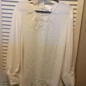 LC Lauren Conrad White Blouse with Embroidered Detail